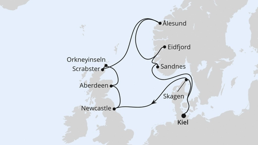 AIDAbella Route England, Schottland und Norwegen ab Kiel