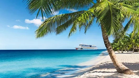 AIDAdiva vor einer Karibik Insel